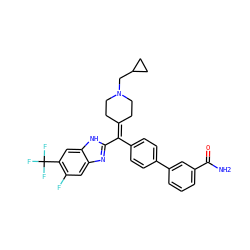 NC(=O)c1cccc(-c2ccc(C(=C3CCN(CC4CC4)CC3)c3nc4cc(F)c(C(F)(F)F)cc4[nH]3)cc2)c1 ZINC000038157852