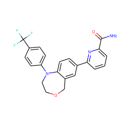 NC(=O)c1cccc(-c2ccc3c(c2)COCCN3c2ccc(C(F)(F)F)cc2)n1 ZINC000473113808
