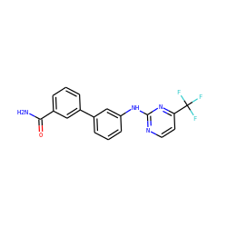 NC(=O)c1cccc(-c2cccc(Nc3nccc(C(F)(F)F)n3)c2)c1 ZINC001772618873