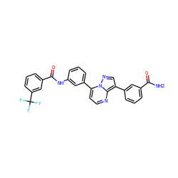 NC(=O)c1cccc(-c2cnn3c(-c4cccc(NC(=O)c5cccc(C(F)(F)F)c5)c4)ccnc23)c1 ZINC000049049313