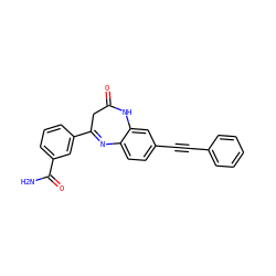 NC(=O)c1cccc(C2=Nc3ccc(C#Cc4ccccc4)cc3NC(=O)C2)c1 ZINC000101097043