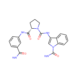 NC(=O)c1cccc(NC(=O)[C@@H]2CCCN2C(=O)Nc2cn(C(N)=O)c3ccccc23)c1 ZINC000148438612