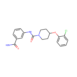 NC(=O)c1cccc(NC(=O)N2CCC(Oc3ccccc3Cl)CC2)c1 ZINC000040880389