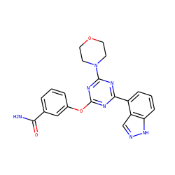 NC(=O)c1cccc(Oc2nc(-c3cccc4[nH]ncc34)nc(N3CCOCC3)n2)c1 ZINC000653723676