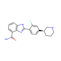 NC(=O)c1cccc2[nH]c(-c3ccc([C@@H]4CCCNC4)cc3F)nc12 ZINC000063540113