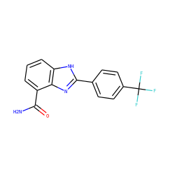 NC(=O)c1cccc2[nH]c(-c3ccc(C(F)(F)F)cc3)nc12 ZINC000013834536