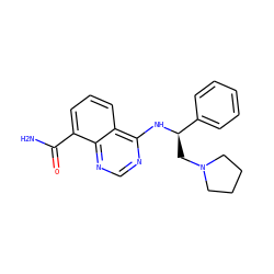 NC(=O)c1cccc2c(N[C@H](CN3CCCC3)c3ccccc3)ncnc12 ZINC000114345078