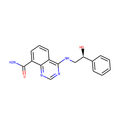 NC(=O)c1cccc2c(NC[C@@H](O)c3ccccc3)ncnc12 ZINC000114346472