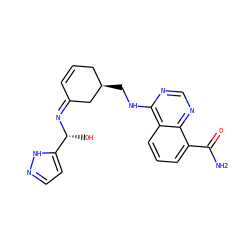 NC(=O)c1cccc2c(NC[C@@H]3CC=C/C(=N/[C@H](O)c4ccn[nH]4)C3)ncnc12 ZINC000261181999