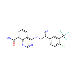 NC(=O)c1cccc2c(NC[C@H](N)c3ccc(Cl)c(C(F)(F)F)c3)ncnc12 ZINC000114347480