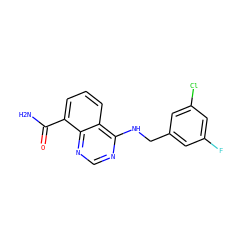 NC(=O)c1cccc2c(NCc3cc(F)cc(Cl)c3)ncnc12 ZINC000114347522