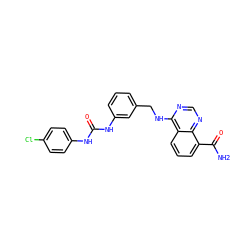 NC(=O)c1cccc2c(NCc3cccc(NC(=O)Nc4ccc(Cl)cc4)c3)ncnc12 ZINC000114347235