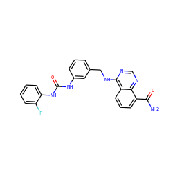 NC(=O)c1cccc2c(NCc3cccc(NC(=O)Nc4ccccc4F)c3)ncnc12 ZINC000114348448