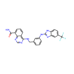 NC(=O)c1cccc2c(NCc3cccc(Nc4nc5cc(C(F)(F)F)ccc5[nH]4)c3)ncnc12 ZINC000114345229