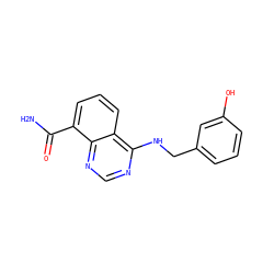 NC(=O)c1cccc2c(NCc3cccc(O)c3)ncnc12 ZINC000114345224