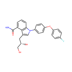 NC(=O)c1cccc2c1c(C[C@H](O)CO)cn2-c1ccc(Oc2ccc(F)cc2)cc1 ZINC000146660709