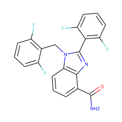 NC(=O)c1cccc2c1nc(-c1c(F)cccc1F)n2Cc1c(F)cccc1F ZINC000013518702
