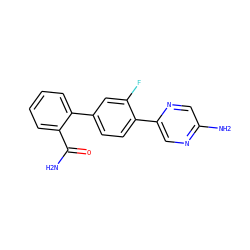 NC(=O)c1ccccc1-c1ccc(-c2cnc(N)cn2)c(F)c1 ZINC000224752505