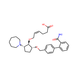 NC(=O)c1ccccc1-c1ccc(CO[C@@H]2CC[C@H](N3CCCCCC3)[C@H]2OC/C=C\CCC(=O)O)cc1 ZINC000027750719