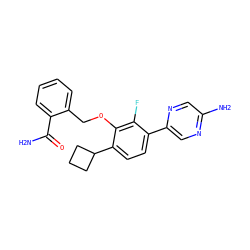 NC(=O)c1ccccc1COc1c(C2CCC2)ccc(-c2cnc(N)cn2)c1F ZINC000212174914