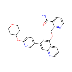 NC(=O)c1cccnc1COc1cc(-c2ccc(OC3CCOCC3)nc2)cc2ncccc12 ZINC000147827166