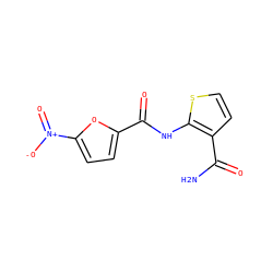 NC(=O)c1ccsc1NC(=O)c1ccc([N+](=O)[O-])o1 ZINC000004275738