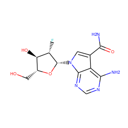 NC(=O)c1cn([C@@H]2O[C@H](CO)[C@@H](O)[C@@H]2F)c2ncnc(N)c12 ZINC000027415601