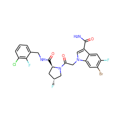 NC(=O)c1cn(CC(=O)N2C[C@H](F)C[C@H]2C(=O)NCc2cccc(Cl)c2F)c2cc(Br)c(F)cc12 ZINC000148215212