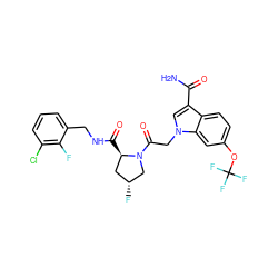 NC(=O)c1cn(CC(=O)N2C[C@H](F)C[C@H]2C(=O)NCc2cccc(Cl)c2F)c2cc(OC(F)(F)F)ccc12 ZINC000148305717