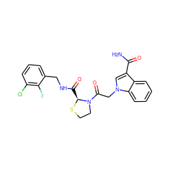 NC(=O)c1cn(CC(=O)N2CCS[C@H]2C(=O)NCc2cccc(Cl)c2F)c2ccccc12 ZINC000148255703