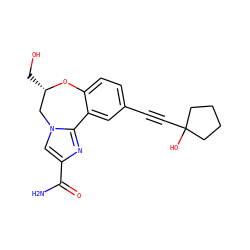 NC(=O)c1cn2c(n1)-c1cc(C#CC3(O)CCCC3)ccc1O[C@@H](CO)C2 ZINC000219439246