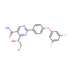 NC(=O)c1cnc(-c2ccc(Oc3cc(F)cc(Cl)c3)cc2)nc1[C@@H](O)CO ZINC000299835754