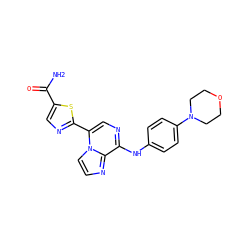 NC(=O)c1cnc(-c2cnc(Nc3ccc(N4CCOCC4)cc3)c3nccn23)s1 ZINC000073313087