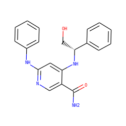 NC(=O)c1cnc(Nc2ccccc2)cc1N[C@H](CO)c1ccccc1 ZINC001772576631