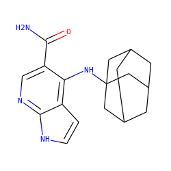 NC(=O)c1cnc2[nH]ccc2c1NC12CC3CC(CC(C3)C1)C2 ZINC000201582127