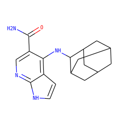NC(=O)c1cnc2[nH]ccc2c1NC1C2CC3CC(C2)CC1C3 ZINC000141631494