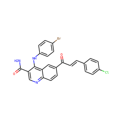 NC(=O)c1cnc2ccc(C(=O)/C=C/c3ccc(Cl)cc3)cc2c1Nc1ccc(Br)cc1 ZINC000473127357
