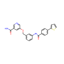 NC(=O)c1cncc(OCc2cccc(NC(=O)c3ccc(-c4cccs4)cc3)c2)c1 ZINC000653883024