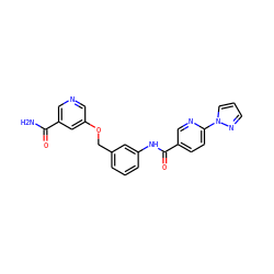 NC(=O)c1cncc(OCc2cccc(NC(=O)c3ccc(-n4cccn4)nc3)c2)c1 ZINC000653864121