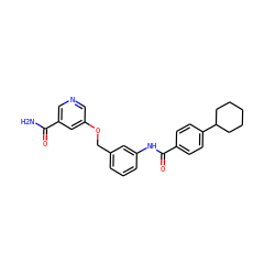 NC(=O)c1cncc(OCc2cccc(NC(=O)c3ccc(C4CCCCC4)cc3)c2)c1 ZINC000653878754