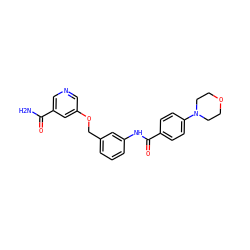 NC(=O)c1cncc(OCc2cccc(NC(=O)c3ccc(N4CCOCC4)cc3)c2)c1 ZINC000653861862