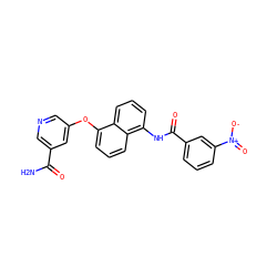 NC(=O)c1cncc(Oc2cccc3c(NC(=O)c4cccc([N+](=O)[O-])c4)cccc23)c1 ZINC000299818890