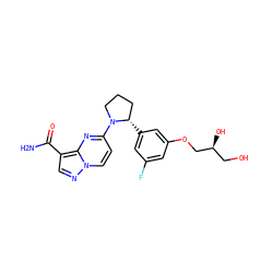 NC(=O)c1cnn2ccc(N3CCC[C@@H]3c3cc(F)cc(OC[C@@H](O)CO)c3)nc12 ZINC000169704273