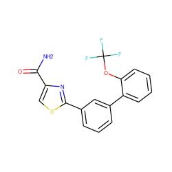 NC(=O)c1csc(-c2cccc(-c3ccccc3OC(F)(F)F)c2)n1 ZINC000038345354
