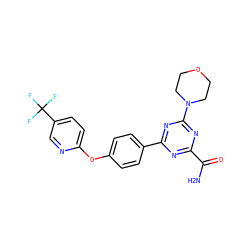 NC(=O)c1nc(-c2ccc(Oc3ccc(C(F)(F)F)cn3)cc2)nc(N2CCOCC2)n1 ZINC000221211619