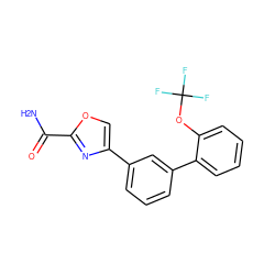 NC(=O)c1nc(-c2cccc(-c3ccccc3OC(F)(F)F)c2)co1 ZINC000058575936
