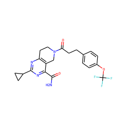 NC(=O)c1nc(C2CC2)nc2c1CN(C(=O)CCc1ccc(OC(F)(F)F)cc1)CC2 ZINC000095592731