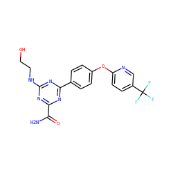 NC(=O)c1nc(NCCO)nc(-c2ccc(Oc3ccc(C(F)(F)F)cn3)cc2)n1 ZINC000214547899
