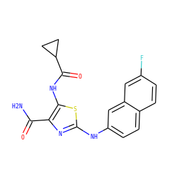 NC(=O)c1nc(Nc2ccc3ccc(F)cc3c2)sc1NC(=O)C1CC1 ZINC000473164822