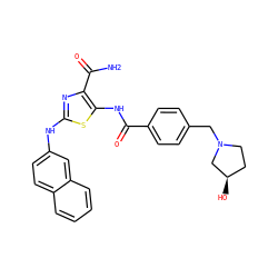 NC(=O)c1nc(Nc2ccc3ccccc3c2)sc1NC(=O)c1ccc(CN2CC[C@@H](O)C2)cc1 ZINC000473179058